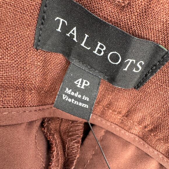 Talbots Linen Pants Womens Petite 4 4P (28x24 ACTUAL) Brown Coastal Cropped NEW - Picture 6 of 8